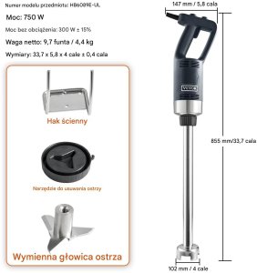 Blender ręczny 750W stal nierdzewna regulowany do zup smoothie puree 2