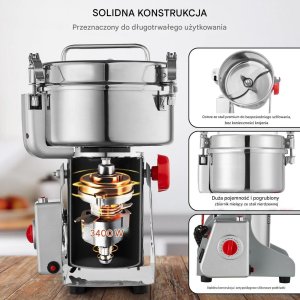 Aigostar Młynek zbożowy elektryczny 3400W stal nierdzewna szybki pasza mąka stojący 7