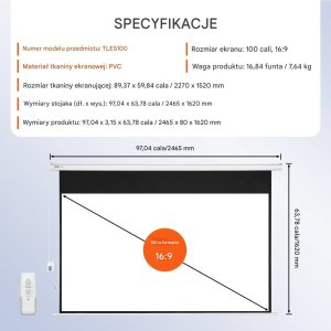 Ekran projekcyjny elektryczny 100 cali 16:9 4K pilot kino domowe 2