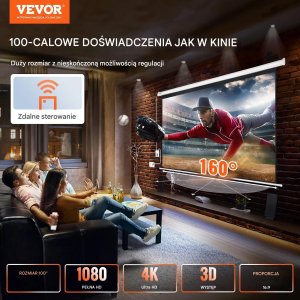 Ekran projekcyjny elektryczny 100 cali 16:9 4K pilot kino domowe 3