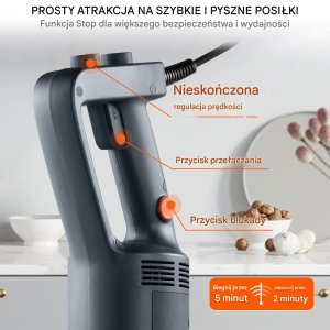 Blender ręczny 750W stal nierdzewna regulowany zupa smoothie puree 304mm 6