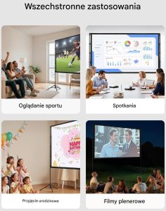 Ekran projekcyjny 100 cali z statywem 16:9 4K kino domowe plener 6