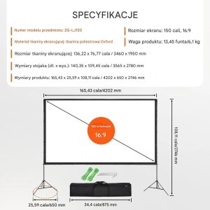 Ekran projekcyjny z statywem 150 cali 16:9 4K plener kino domowe 2