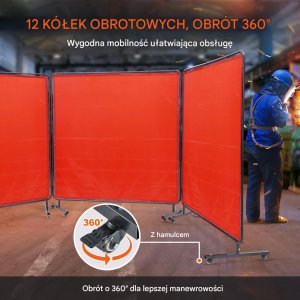 Stabilus Parawan spawalniczy 3-panelowy 180x180 ognioodporny na kółkach warsztat 4