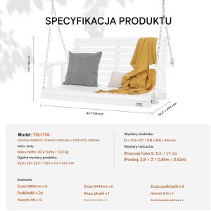 Vevor Drewniana huśtawka ogrodowa wisząca na taras werandę 124 cm 6