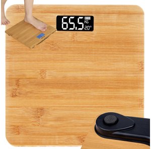 Waga łazienkowa elektroniczna bambusowa cyfrowa lcd temperatura 180kg 10