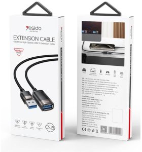 yesido Kabel GS26 USB Male - USB Female 1.5m USB2.0, BLACK / CZARNY 3