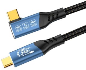 PREMIUMCORD Kabel USB4™ Version2.0 80Gbps 16K@60Hz 240W Thunderbolt 3 a 4 kabel zahnutý 1m 3