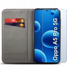 Etui MAGNET do Oppo A5 Pro 5G Zamykane Czarne Futerał + Szkło 9H 2