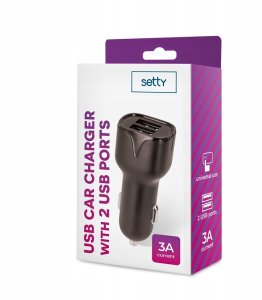Setty ładowarka samochodowa 2x USB 3A czarna 2