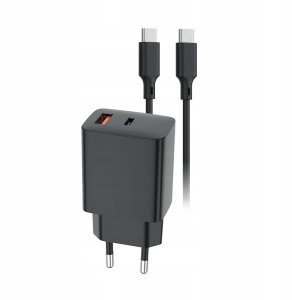 Setty ładowarka sieciowa USB-A + USB-C PD/QC 30W czarna + kabel USB-C 1m RLSK-AC-01 czarna 3