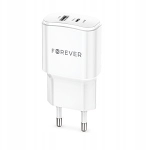 Forever ładowarka sieciowa PD QC TC-01-20AC 1x USB-C 1x USB 20W biała + kabel USB-C - USB-C 20W 2