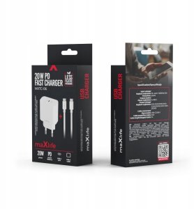 Maxlife ładowarka sieciowa PD QC MXTC-06-20C 1x USB-C 20W biała + kabel USB-C - USB-C 20W 10