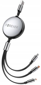 Forever kabel 3w1 USB - Lightning + 2x USB-C 1,2 m 100W czarny 2