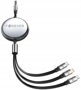 Forever kabel 3w1 USB - Lightning + 2x USB-C 1,2 m 100W czarny 3