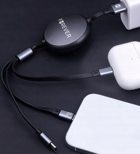Forever kabel 3w1 USB - Lightning + 2x USB-C 1,2 m 100W czarny 5