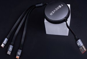 Forever kabel 3w1 USB - Lightning + 2x USB-C 1,2 m 100W czarny 7
