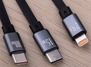 Forever kabel 3w1 USB - Lightning + 2x USB-C 1,2 m 100W czarny 9