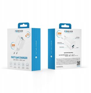 Forever ładowarka sieciowa GaN PD QC TC-08-30AC 1x USB-C 1x USB 30W biała 4
