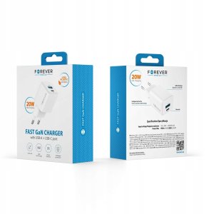 Forever ładowarka sieciowa GaN PD QC TC-08-20AC 1x USB-C 1x USB 20W biała 4