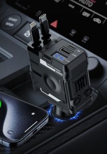 XO ładowarka samochodowa CC66 104W 1x USB 1x USB-C czarna z kablem USB-C i kablem Lightning 6