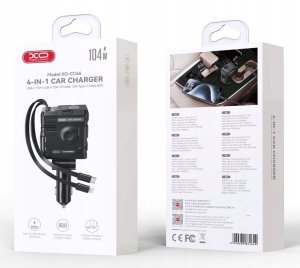 XO ładowarka samochodowa CC66 104W 1x USB 1x USB-C czarna z kablem USB-C i kablem Lightning 7