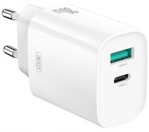 XO ładowarka sieciowa CE30 PD 30W 1x USB-C 1x USB biała + kabel USB-C - USB-C 5