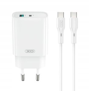 XO ładowarka sieciowa CE30 PD 30W 1x USB-C 1x USB biała + kabel USB-C - USB-C 8