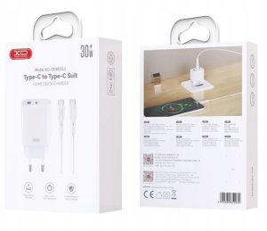 XO ładowarka sieciowa CE30 PD 30W 1x USB-C 1x USB biała + kabel USB-C - USB-C 9
