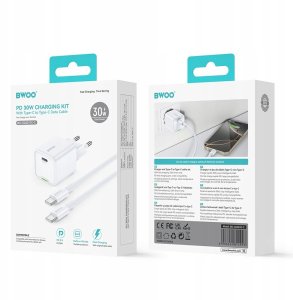 BWOO ładowarka sieciowa PD GaN 30W USB-C z kablem 60W USB-C - USB-C biała 2