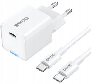 BWOO ładowarka sieciowa PD GaN 30W USB-C z kablem 60W USB-C - USB-C biała 3