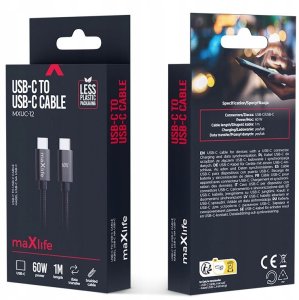 Maxlife kabel MXUC-12 USB-C - USB-C 1,0 m 60W czarny 3