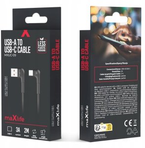 Maxlife kabel kątowy MXUC-09 USB - USB-C 2,0 m 3A czarny 7