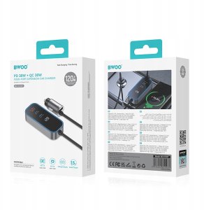 BWOO ładowarka samochodowa PD RGB CC107 1x USB-C 1x USB 30W czarna 4