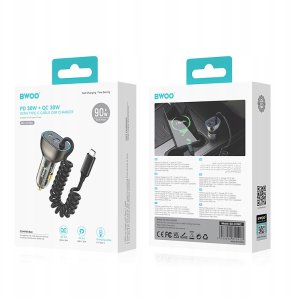 BWOO ładowarka samochodowa PD CC96C 1x USB-C 1x USB 30W z kabelem USB-C szara 4