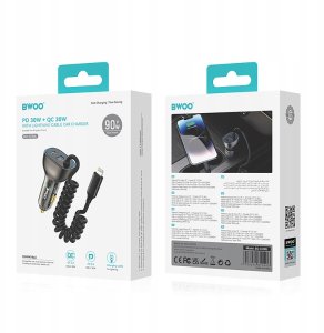 BWOO 30W ładowarka samochodowa PD CC96L 1x USB-C 1x USB z kablem lightning szara 4