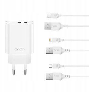 XO ładowarka sieciowa CE34 2x USB 2,4A biała + kabel microUSB 2