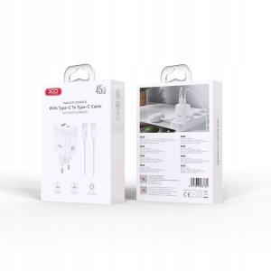 XO ładowarka sieciowa CE36 PD 45W 1x USB-C 1x USB biała + kabel USB-C - USB-C 2