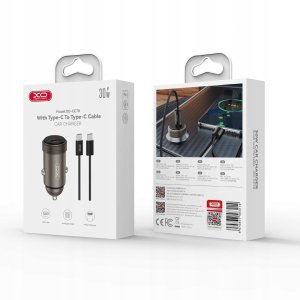 XO ładowarka samochodowa CC70 PD 30W 1x USB-C czarna + kabel USB-C - USB-C 2