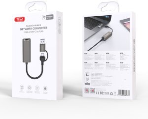 XO adapter HUB HUB018 2w1 USB-USB-C - RJ45 szary 2