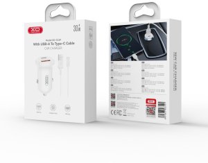 XO ładowarka samochodowa CC69 PD 30W QC 1x USB 1x USB-C biała + kabel USB - USB-C 2