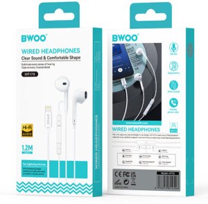 BWOO Przewodowe słuchawki Lightning z regulacją głośności HF179 białe 4