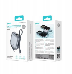 BWOO power bank P74 22.5W 10000 mAh z 2 wbudowanymi kablami 1 x USB-C 1 x Lightning srebrny 5
