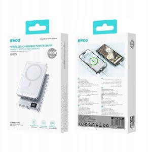 BWOO power bank magnetyczny P76 PD 20W 10000 mAh ultra cienki w aluminiowej obudowie z wyświetlaczem i portem USB-C srebrny 4