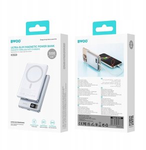 BWOO ultracienki power bank magnetyczny P75 PD 20W 5000 mAh w aluminiowej obudowie z wyświetlaczem i portem USB-C srebrny 6