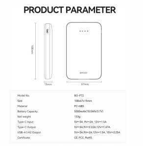 Powerbank Canyon BWOO power bank P72 QC 22.5W PD 20W 5000 mAh z 2 x USB-A 1 x USB-C black 4
