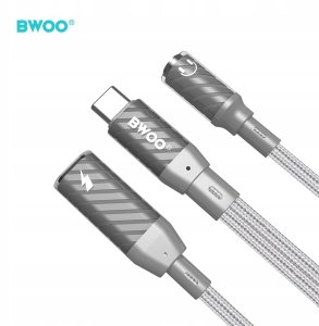 BWOO BZ67 adapter 2w1 Lightning/USB-C - jack 3.5mm szary 3