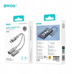 BWOO BZ68 adapter 2w1 2x USB-C - jack 3.5mm szary 5