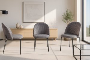 Krzesło sztruksowe szare INES czarne nogi do salonu kuchni jadalni 6