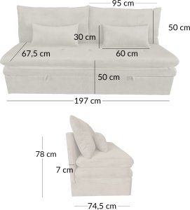 Sofa wypoczynkowa Aster taupe sztruksowa rozkładana z funkcją spania 8